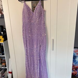 Crystal Doll Lavender Sequin Slip Gown